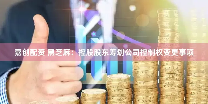 嘉创配资 黑芝麻：控股股东筹划公司控制权变更事项